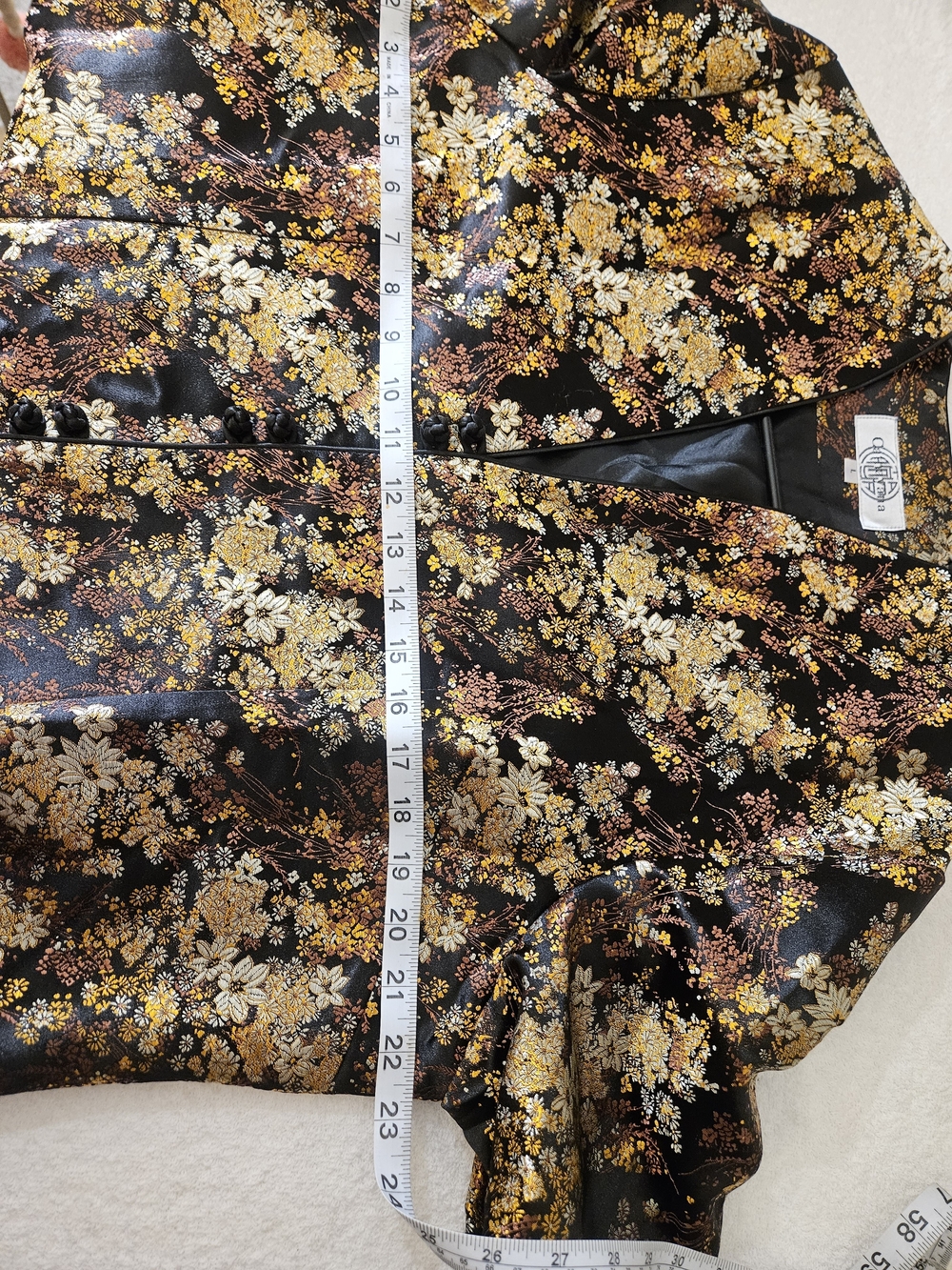 Cathayana Black Gold  Floral Brocade Jacket Frog Closure Size Large Blazer - Picture 9 of 10